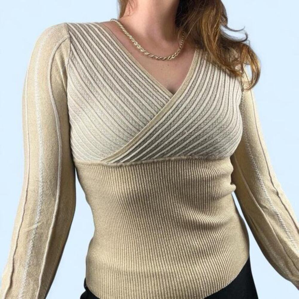 Vintage Y2K‎ Grace Dane Lewis Gold Glitter Wrap Top Size S Glam Holiday Party